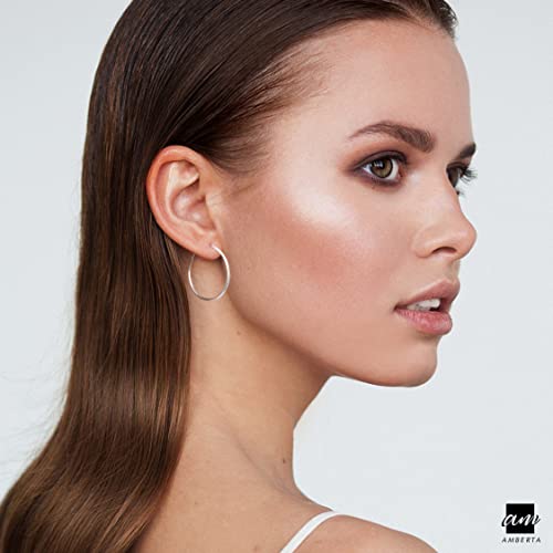 Amberta® 925 Sterling Silver Fine Circle Endless Hoops - Polished Round Sleeper Earrings Diameter Size: 20 30 40 60 75 Mm (30Mm) #TOP3