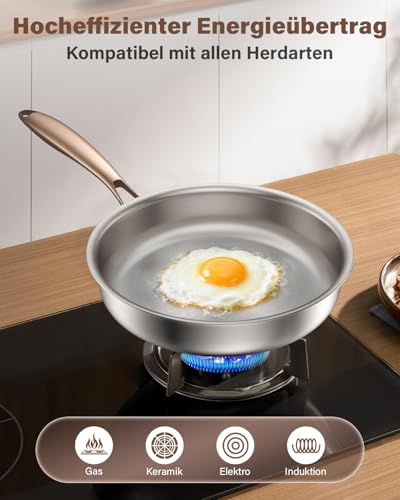 Foto von Akaice Edelstahl pfanne 28cm Unbeschichtet, 18/10 Edelstahl Bratpfanne