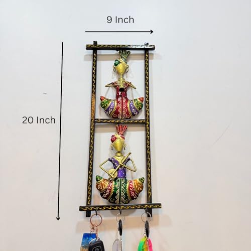 Image of Framing Hub - Handcrafted Iron Metal Multicolor Wall Art Sardar Musician Frame With Keyholder for Home Decor | Traditional Tribal Musical Wall Hanging for Living Room, Office & Hall
