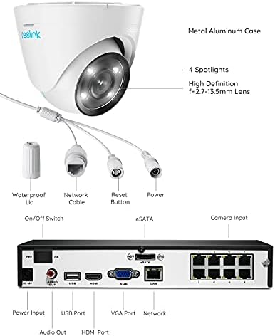 Reolink 4K PoE Security Camera System, 4pcs 4K Wired IP Cameras with Person/Vehicle Detection, Color Night Vision, 8CH 8MP NVR with 2TB HDD for 24/7 Recording Indoor and Outdoor, RLK8-824D4-A