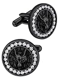 Stainless Steel Cufflinks for Male, Viking Jewellery Nordic Fenrir Wolf Cufflink with Runes, Sparkling Cubic Zirconia Cuff Links for Boys