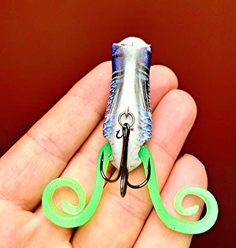 Envish Bass Frog Topwater Fishing Lure - Hard Body, Glow In The Dark Silicone Legs Floating Popper Lures - Weighs 10.85G, 5.2Cm Long - Premium Line Hooks Accessories - Hunting Bait Tackle Gear #TOP6