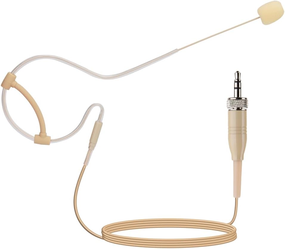 YXG Headworn Earset Over Ear Hanging Mic Beige Low Profile Light-Weight Microphone Compatible with Sennheiser Wireless System Bodypack Transmitter, with 3.5mm Female Screw Plug