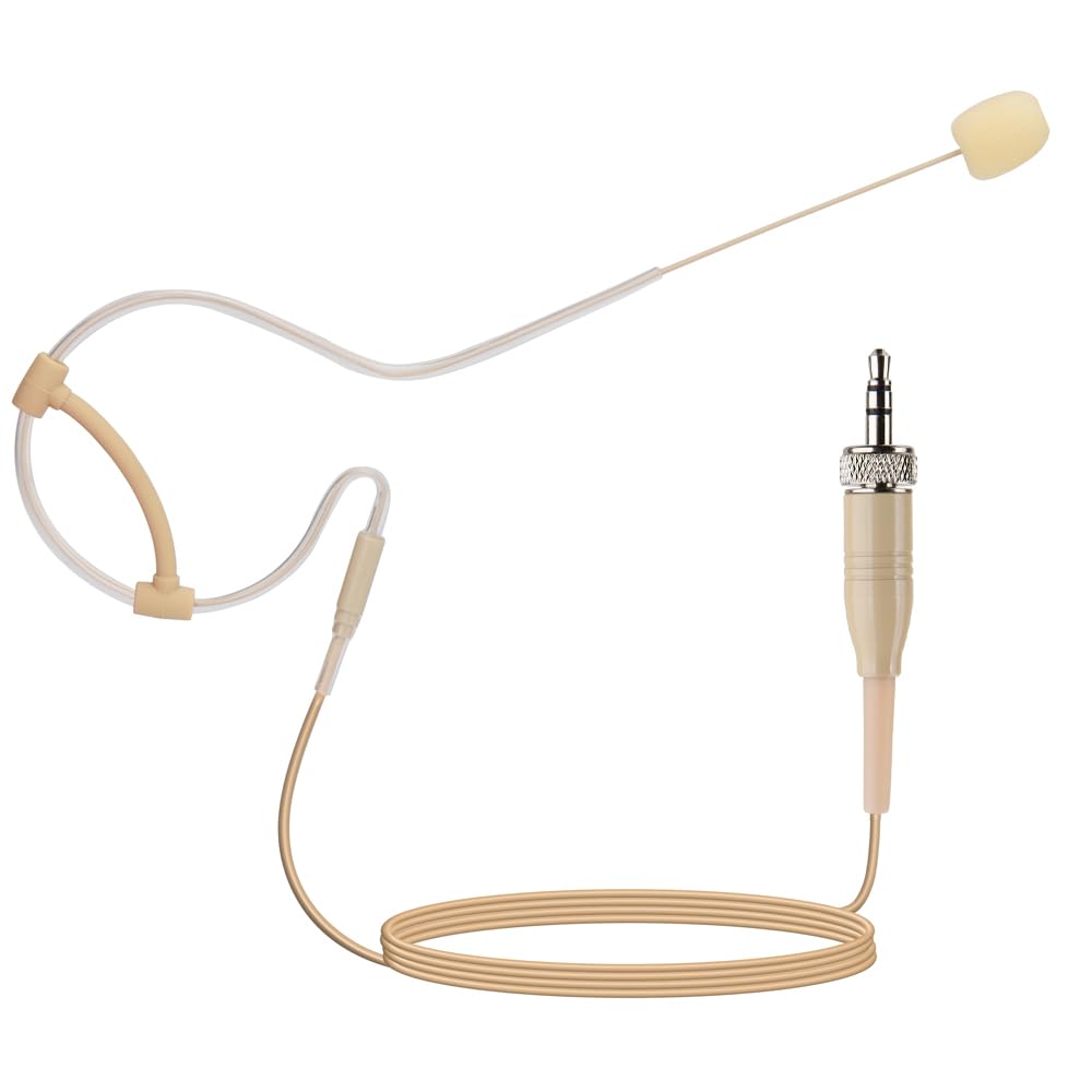 YXG Headworn Earset Over Ear Hanging Mic Beige Low Profile Light-Weight Microphone Compatible with Sennheiser Wireless System Bodypack Transmitter, with 3.5mm Female Screw Plug
