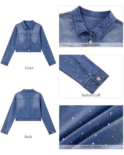 luvamia Cropped Jean Jacket Women Trendy Rhinestone Embellished Going Out Party Short Stretchy Trucker Denim Jackets3