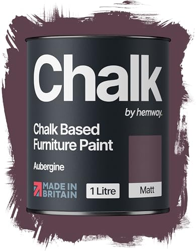 Hemway Chalk Based Furniture Paint, Aubergine Purple 1L, Matt Finish Shabby Chic, Chalk Paint Furniture & Walls, Quick Dry & 1 Coat