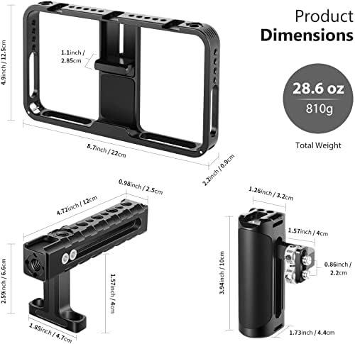 NEEWER Universal Phone Video Rig Kit Compatible with iPhone 14 Plus 14 13 12 Pro Android, Aluminum Handheld Phone Cage with Silicone Handles, Video Stabilizer Rig for Vlog Videography Live Streaming