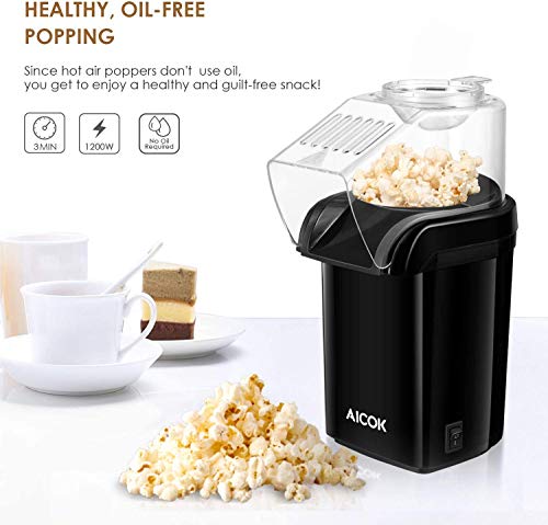 Hot Air Popcorn Popper, AICOK 1200W Fast Popcorn Maker with Measuring Cup, Easy to Clean, Oil-Free & Low-Fat, Black - Thumbnail 5