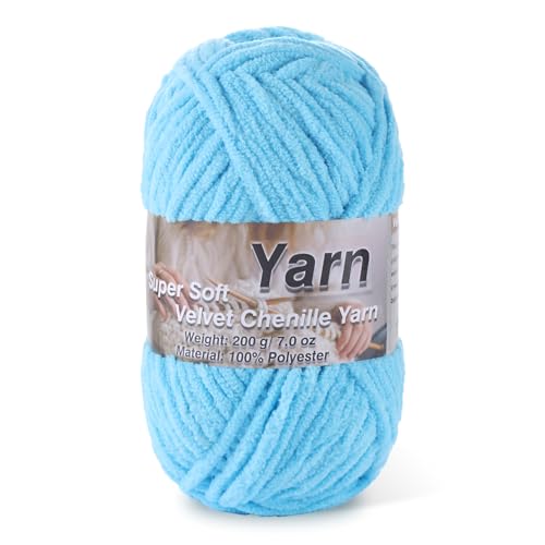 Image of Chunky Chenille Yarn for Baby Blanket Yarn for Crocheting - 7.05oz Super Soft Chenille Plush Yarn - Bulk Thick Yarns Used for Making Scarves, Blankets, Stuffed Animals, DIY Craft (Lake Blue)