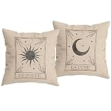 HUYAW Le Soleil La Luna Tarot Sun and Moon Mystic Decorative Throw Pillow Covers, Gifts for Tarot Lo