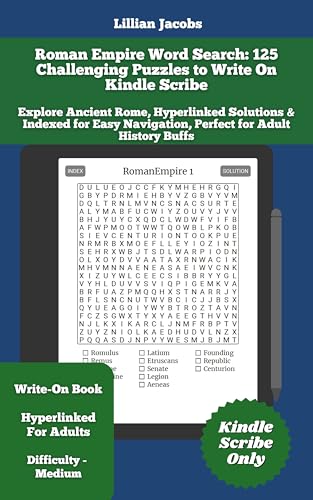 Roman Empire Word Search: 125 Challenging Puzzles to Write On Kindle Scribe (Kindle Scribe Only) (Write On Word Search Book 3)