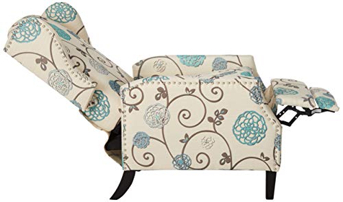Gdfstudio Westeros Traditional Wingback Fabric Recliner Chair (White & Blue Floral) #TOP2