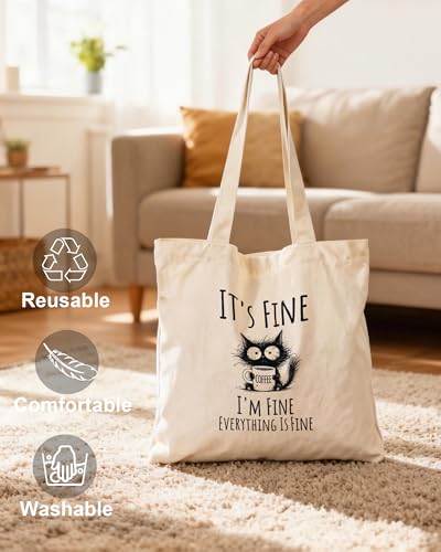 Image of Aesthetic Canvas Tote Bag for Women with Magnetic Buckle and Zipper Inner Pocket