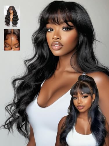 Image of Sunber Curtain Bangs Bye Bye Knots 13X4 HD Lace Front Wig Human Hair 16 inch