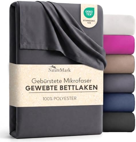 NatureMark Bettlaken ohne Gummizug 240x275 cm – Flaches Laken aus gebürsteter, gewebter Mikrofaser, weich & atmungsaktiv, knitterarm, schnelltrocknend & pflegeleicht – Anthrazit Gr