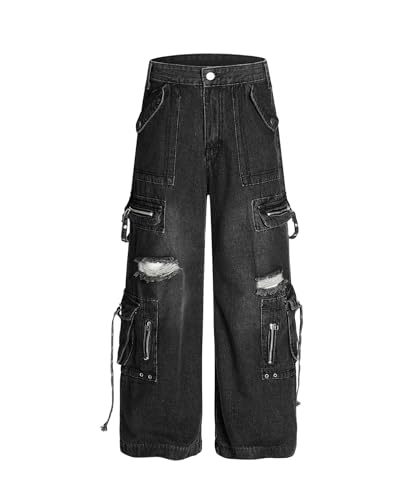 Bakyarder Unisex Vintage Dirty Wash Barrel Jeans Wide Leg Distressed