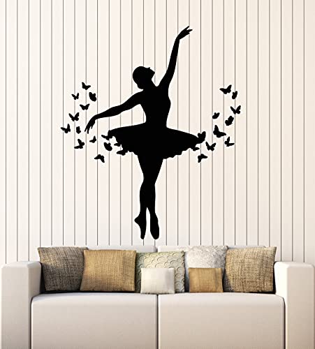 Wallstickers4Ever Vinyl Wall Decal Ballet Dance Studio Butterflies Ballerina Silhouette Stickers Mural Large Decor (G5780) Black #TOP13
