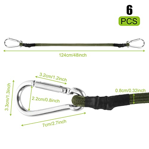 Dirbuy 6 Pack Bungee Cords Heavy Duty Outdoor - 4 Foot Heavy Duty Bungee Cords With Hooks Carabiner - Rubber Bungee Straps With Hooks - Green #TOP1