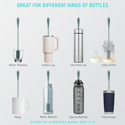 Image of 15.7 inch Silicone Bottle Brush, ddLUCK Water Bottle Cleaner Brush for Stanley, Hydroflasks, Glass, Thermos Sports Bottle, Vase and Glassware, Bottle Brush Cleaner for Small Narrow Neck Containers (Green)