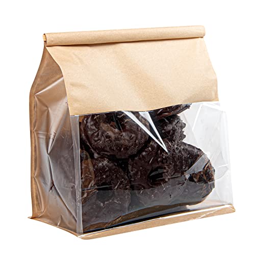 Restaurantware Kraft Cotton Paper Tin Tie Bags with Clear Window, 100 Ct