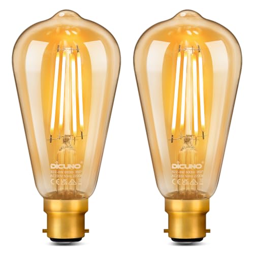 Image of DiCUNO ST64 Vintage Light Bulb B22, 6W=60W, Warm White 2200K, 660LM, 2Pcs