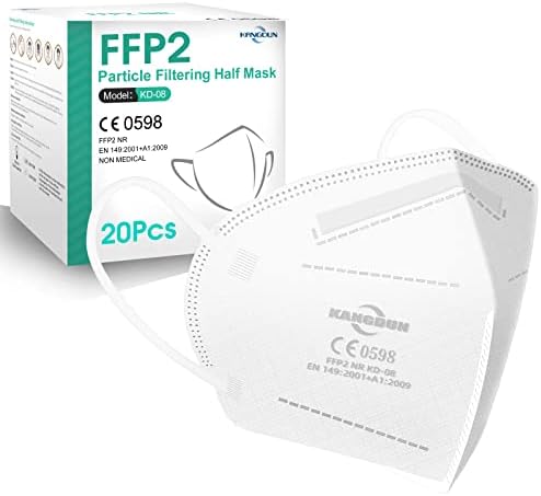 FFP2 Mask 20 PCS, KANGDUN FFP2 Face Mask 5-Ply Cup Dust Safety Masks, Disposable Particulate Respirator for Men & Women, EN 149:2001+A1:2009 FFP2 NR White
