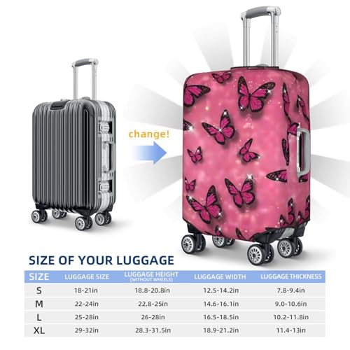 Glittering Pink Butterfly Print Luggage Cover Elasticated Suitcase Covers TSA Approved Stylish Scratch Washable Resistant Case Protector for Kids and Adults4