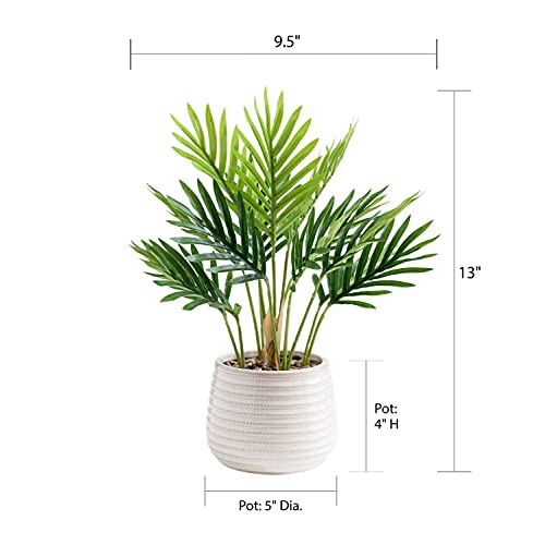 "Favrd" Fake Plants In Ceramic Pot Baby Palm Environmentally Conscious Partly Recycled Artificial Plants Indoor Home Office Decor Table Desk Faux Plants, 9.5 X 9.5 X 13.5 Inches #TOP5
