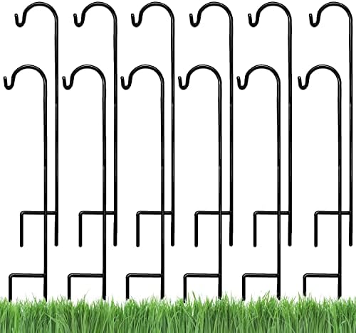 Ashman Shepherd's Hooks 35 Inch (12 Pack), Black, Made of Premium Metal for Hanging Solar Lights, Bird Feeders, Mason Jars, Christmas Lights, Lanterns, Garden Stakes and Wedding Décor.