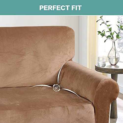 Turquoize Velvet Sofa Slipcover Stretch Couch Covers For 3 Cushion Couch Thick Soft Sofa Cover Washable Furniture Protector, Couch Covers For Dogs, Form Fit Couch Slipcover (Sofa, Camel) #TOP7