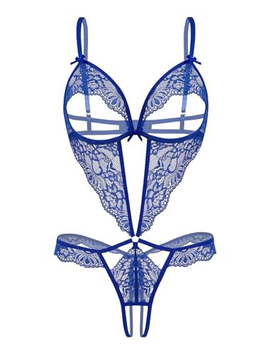 Avidlove Sexy Teddy Lingerie for Women Lace Bodysuit One Piece Sexy Mini Babydoll Royal Blue M — view 4