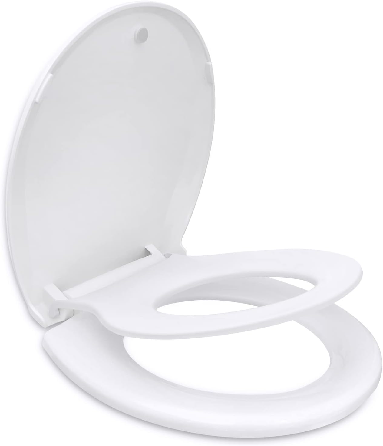 Round Toilet Seat with Built in Child Seat, Slow Close and Easy to Install with American Standard Hinges, Quick Release and Easy to Clean, Magnetic Kids Seat Suitable for Adults and Children