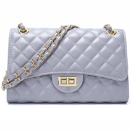 DIUY Quilted Leather Crossbody Bags for Women Trendy Ladies Shoulder Purse Satchel HandBag with Chain Strap, Grey