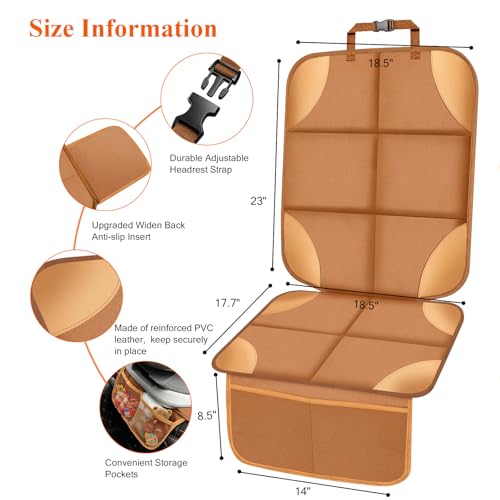Image of Car Seat Protector for Child Car Seat, 600D Fabric Safe Car Seat Cover with Upgraded Non-Slip Backing, Waterproof Carseat Seat Protectors, No Imprints, 1PCS, Tan