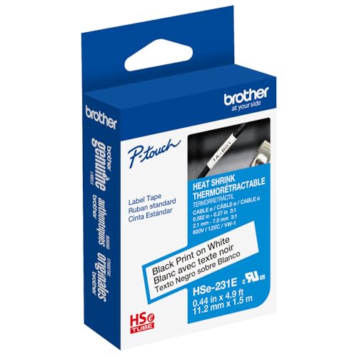 Brother HSe231E ~1/2in (11.2mm) Black on White Heat Shrink Tube, 3:1 Electrical Shrink Wrap Labeling Tape for AWG 8-18, 4.9 ft (1.5m) Cassette for P-Touch Industrial Heat Shrink Label Printers by Brother - Image 2