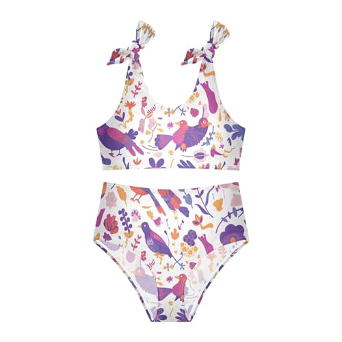 Mexican Otomi Style Girls 2 Piecing Kids Bikini Set Scoop Neck Swimsuits Swimming Suits Adjustable Strap3