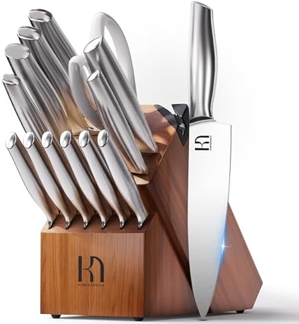 KnifeSaga 14 Pcs Knife Block Set, Premium, Razor Sharp, Japanese Steel