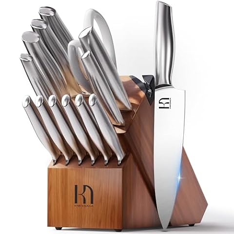 KnifeSaga 14 Pcs Knife Block Set, Premium, Razor Sharp, Japanese Steel — $119.99 (20% off)