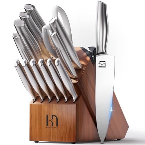 KnifeSaga 14 Pcs Knife Block Set, Premium, Razor Sharp, Japanese Steel