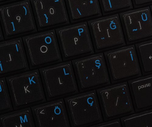 4Keyboard Turkish Keyboard Labels ON Transparent Background with Blue Lettering (14X14) - Thumbnail 5