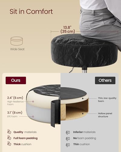 Image of VASAGLE Adjustable Bar Stools Set of 2, 360 Swivel, PU Leather, Thick Cushion, for Kitchen, Dining Room Bedroom, Modern, Ink Black