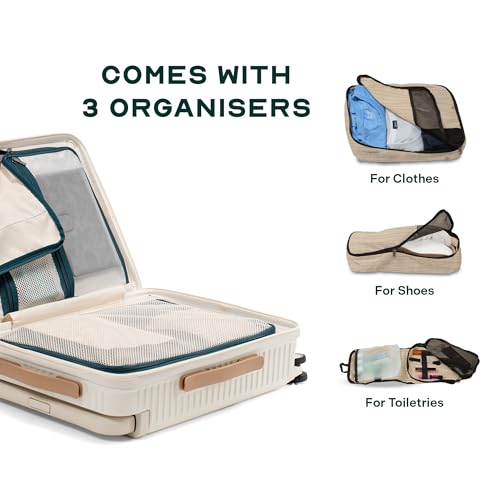 Image of Assembly Cabin Suitcase with External Laptop Pocket up to 15.6'' & 8 Spinner Wheels, Premium Polycarbonate Hard Shell Carry On Luggage for Adventure Travel, White, 20-Inch