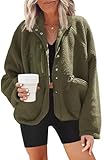 Picture of Nirovien Womens Fleece Jacket Fuzzy Jackets for Women Teddy Jacket with Pockets Cropped Jacket Fleece Pullover(Army Green,S)