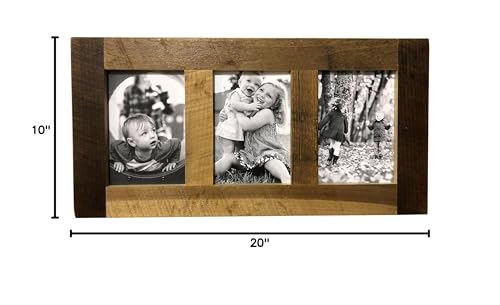 Image of Rustic Wooden Collage Picture Frame, Wood Multi Photo Holder for Wall, Horizontal and Vertical Display, Reclaimed Barnwood, 3 Openings each 5x7