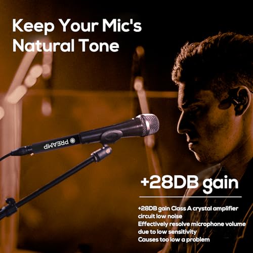 In-Line Microphone Preamp, Black Microphone Preamp Mic Booster Preamplifier In-Line Preamp Microphones Ultra-Low Noise Performance Microphones Preamp