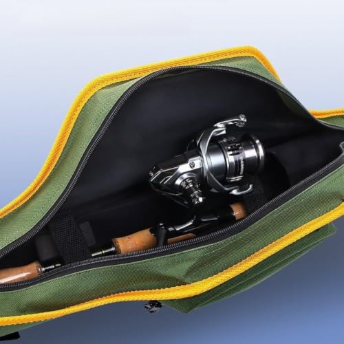 Wodsty Short Fishing Rod Bag Hard Shell 48.5cm Oxford Fabric Waterproof Shockproof for Rod with Reel Green