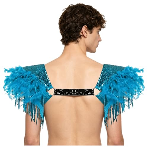 Disfraces disco de los 80 con hombrera de plumas iiniim y capa metálica brillante 6
