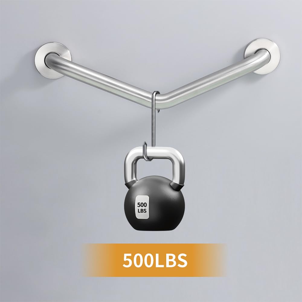 Barre d'appui coudée pour personnes âgées avec vis dissimulées (nickel brossé)