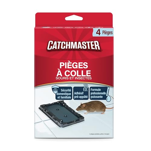 Catchmaster Piège à Souris Collante 4X – Solution Efficace – Colle Pré-Appâtée – Adhésif Puissant – Attrape Souris Collant pour Insectes