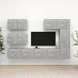 Hoopleep 6-TLG. TV-Schrank-Set Betongrau, Holzwerkstoff, modernes Design, Wandmontage, Stauraum für Wohnzimmer, Medien, DVDs, Zeitschriften, robust, langlebig, pflegeleicht